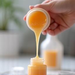 Image showing a liquid cosmetic mixture being poured into a mould or container