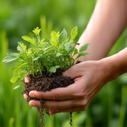 Image showing hands gathering herbs and botanicals in a field