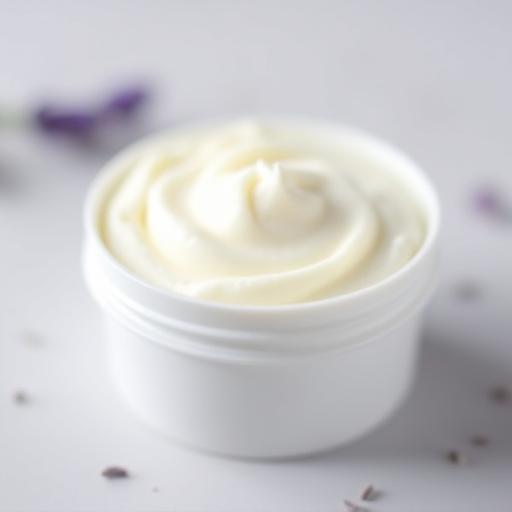 White tub containing smooth lavender scented body butter
